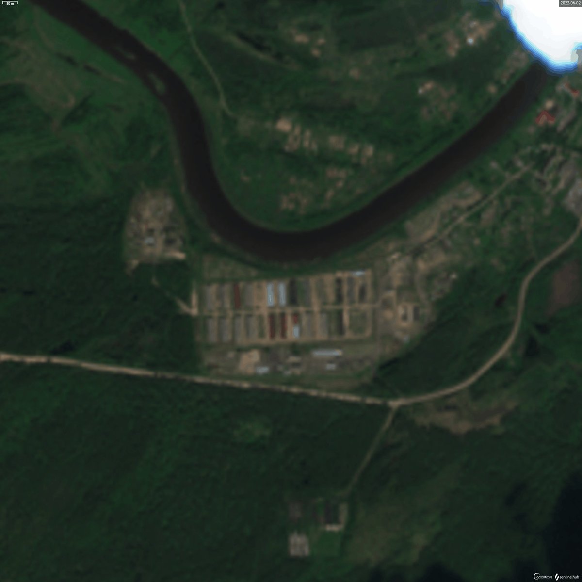 Sentinel-2 imagery of the 22nd Tank Reserve Center (В/ч 42713), at Buy - Kostroma Oblast, indicates that most equipment parked in the central parking areas of the base likely has been removed over past two months.   Imagery June 2nd and August 4th
