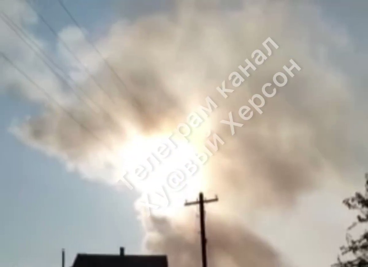 Russian ammunition dump reportedly hit in Novooleksiivka, Kherson Oblast
