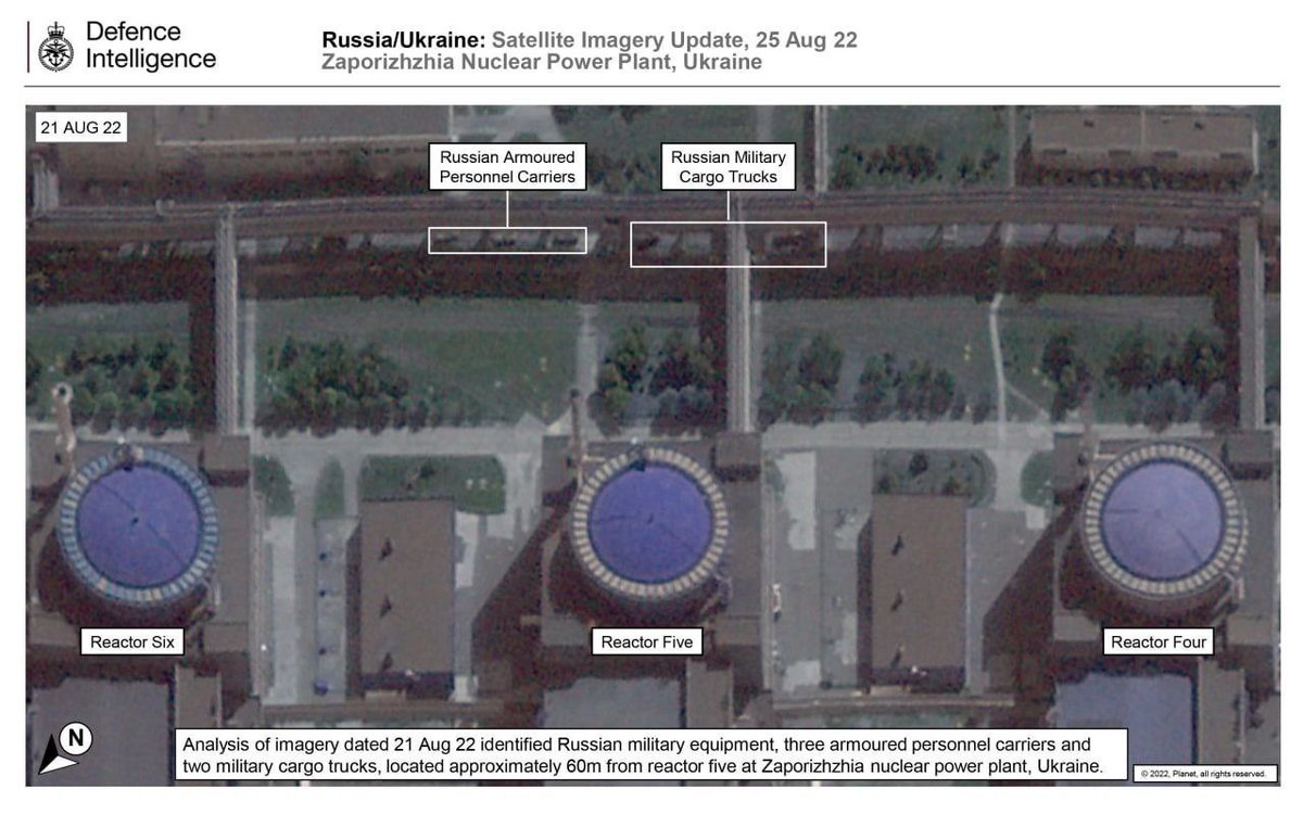 New satellite imagery from August 21 showed Russian military equipment within 60 meters of Reactor No. 5 at the Zaporizhzhya Nuclear Power Plant