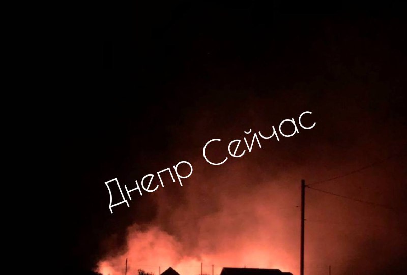 Fire in Dnipro city after missile attack. Several missiles were shot down by air defense