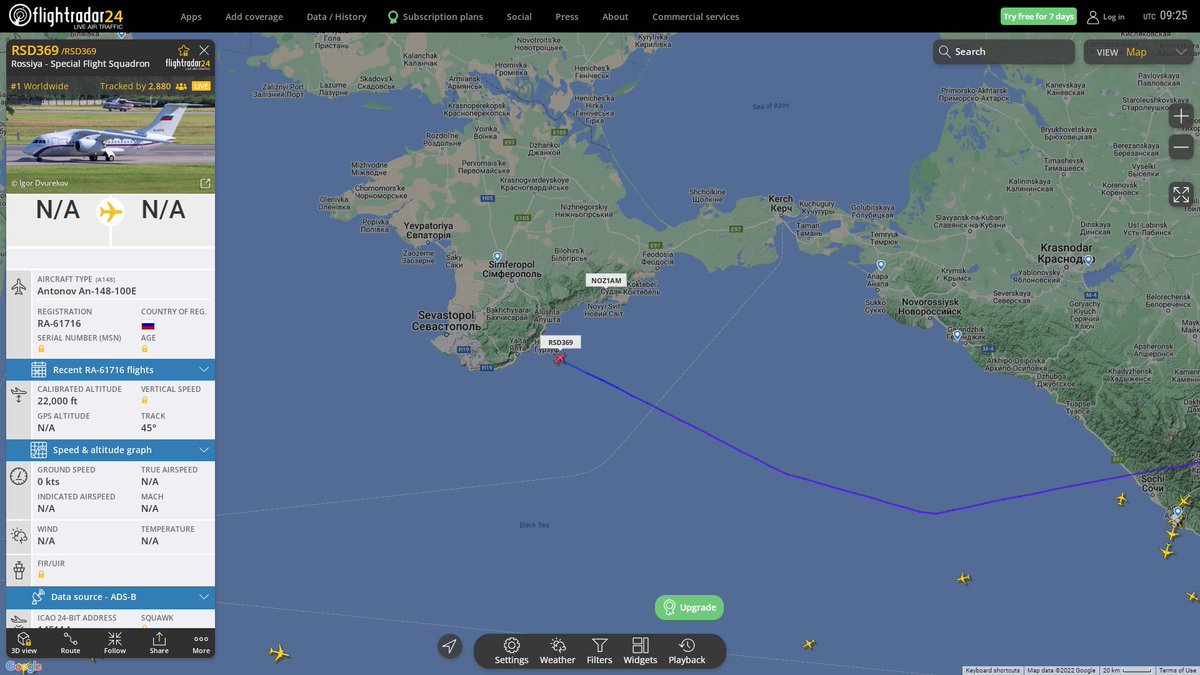 Russian Air Force Antonov An-148-100E RA-61716 en route to Crimea