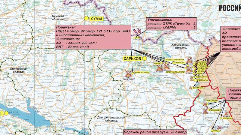 Map by Russian Ministry of Defense showing their forces in Kharkiv region only east to Oskol river