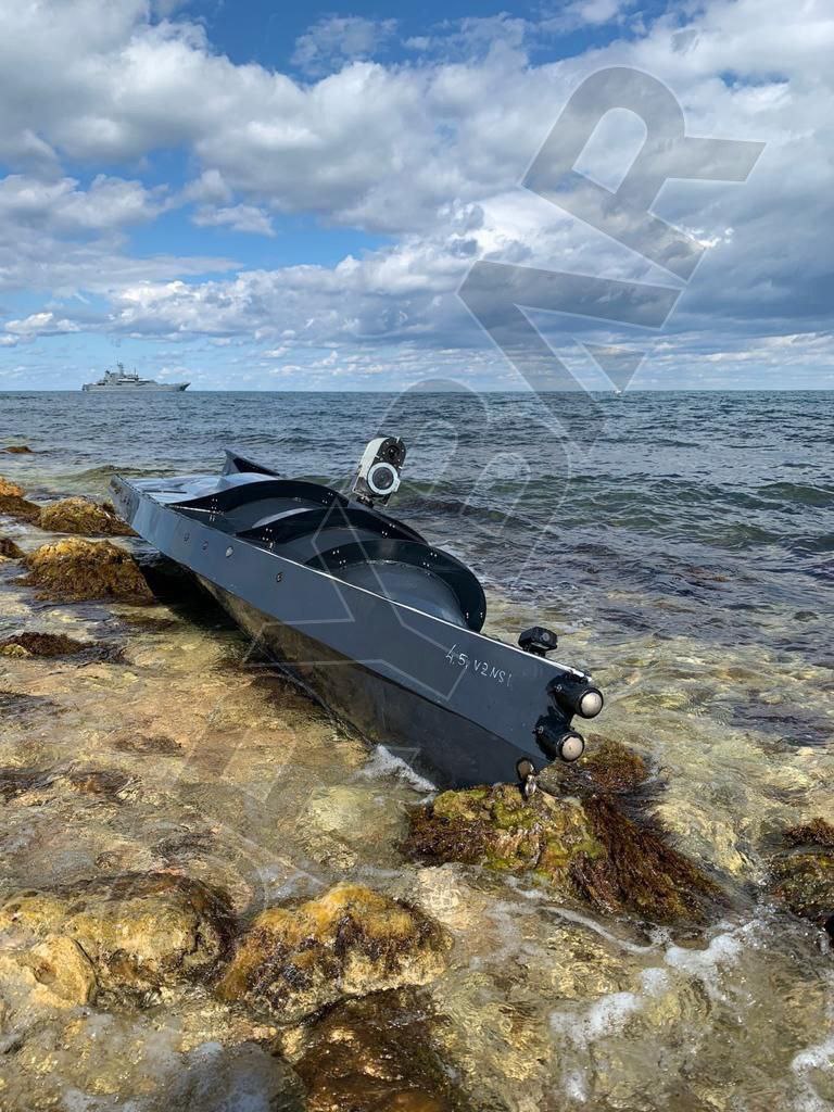 An unidentified unmanned surface vehicle hit ashore in the Russian-occupied Crimea's Sevastopol