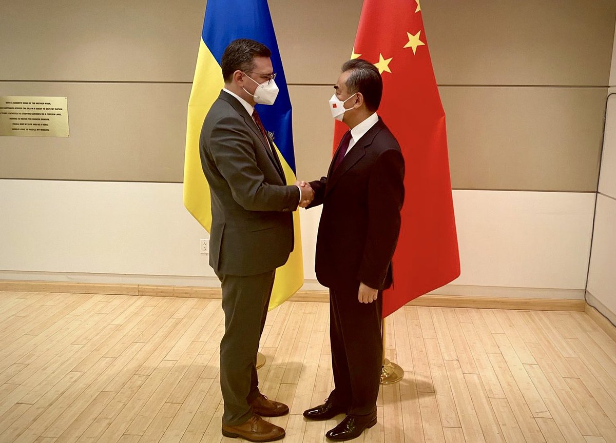 FM of Ukraine: I met with Chinese Foreign Minister Wang Yi to discuss relations between Ukraine and China. My counterpart reaffirmed China's respect for Ukraine's sovereignty and territorial integrity, as well as its rejection of the use of force as a means of resolving differences