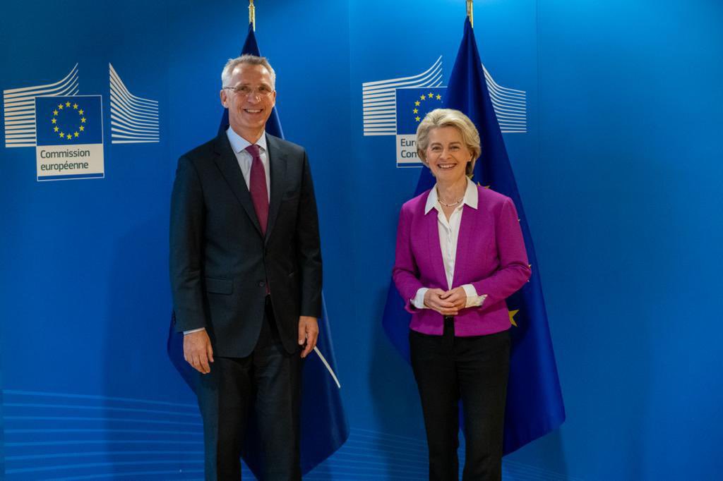 Jens Stoltenberg: Great to meet President @vonderleyen again. We discussed Russia's aggression agst Ukraine and stepping up support for Ukraine. NATO-EU cooperation contributes to security and stability so we believe the time has come to agree a new Joint Declaration to take our partnership forward