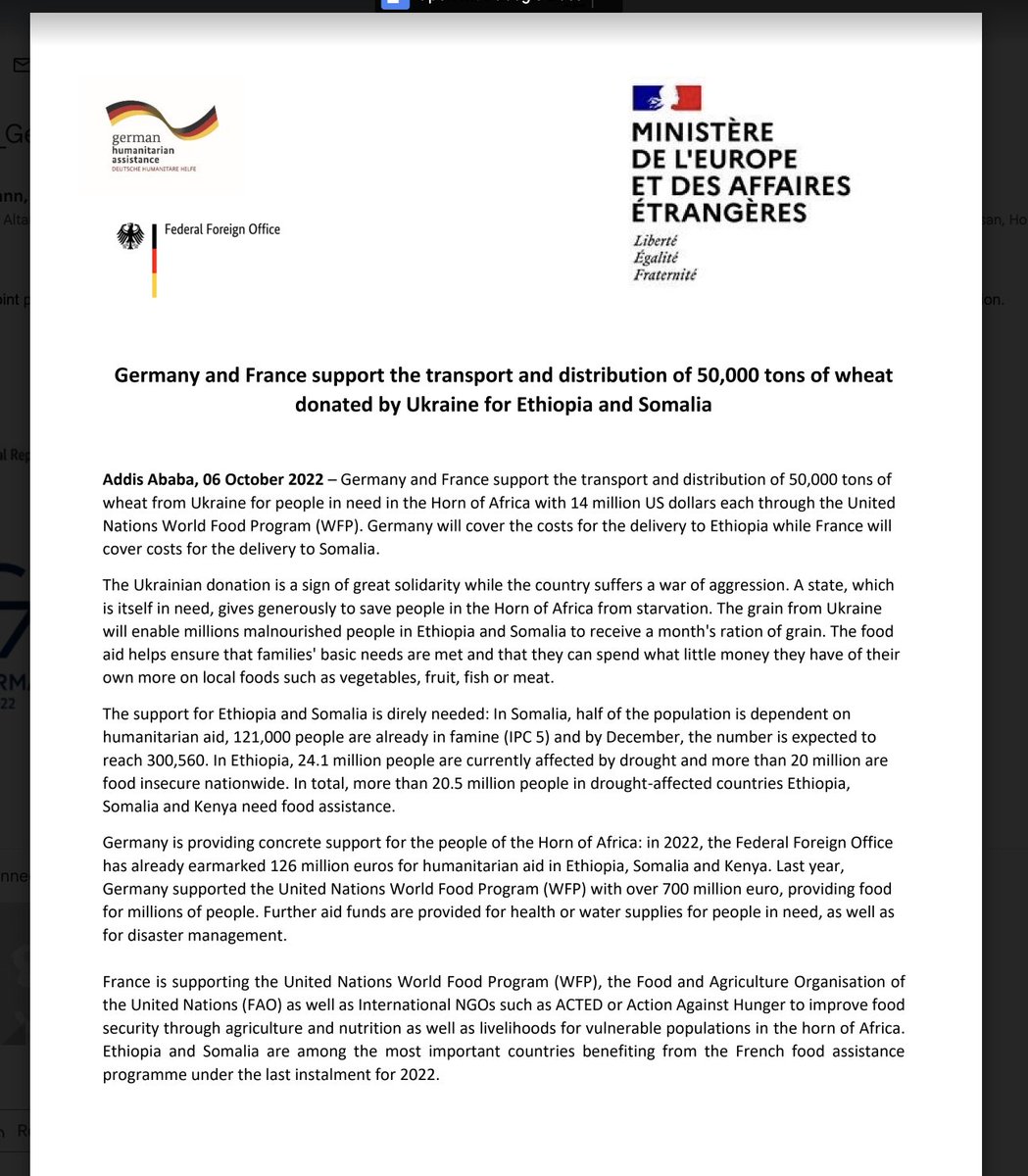 France and Germany collaborate to transport food donated by Ukraine to Somalia and Ethiopia