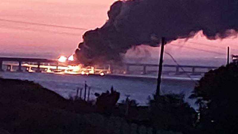 More images of fire at railway part of the Crimean bridge