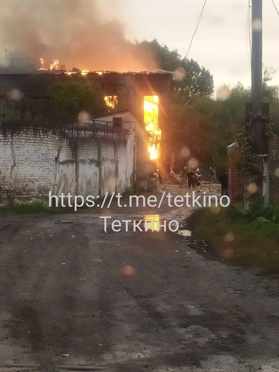 Fire as result of shelling in Tyotkino of Kursk region