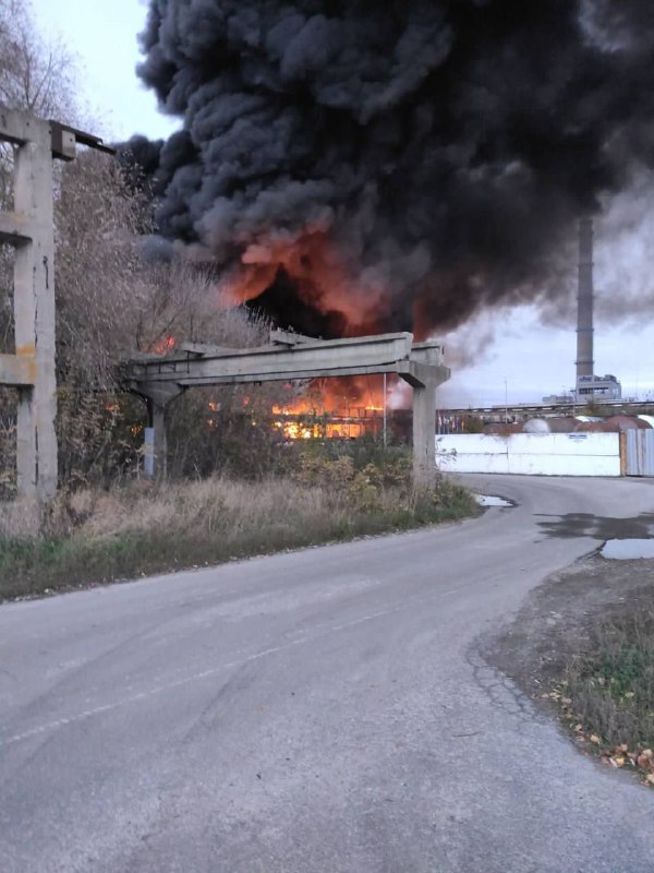 Big fire at industrial enterprise in Schebekino of Belgorod region as result of shelling