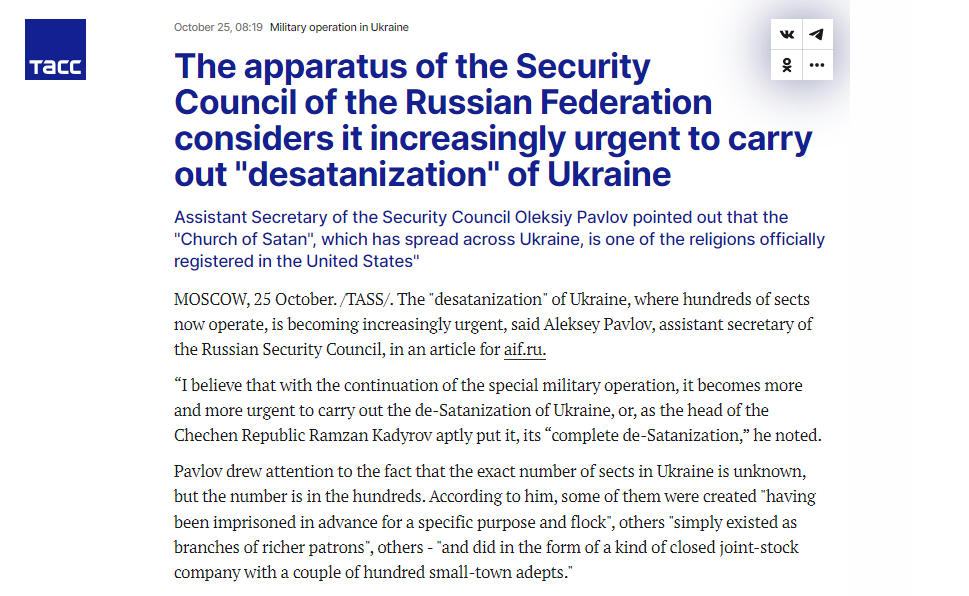 Russia's Security Council is absurdly calling for the desatanization of Ukraine