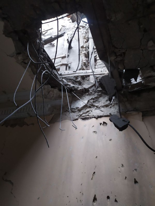 Damage as result of missile strike at Shakhtar house of culture in Horlivka