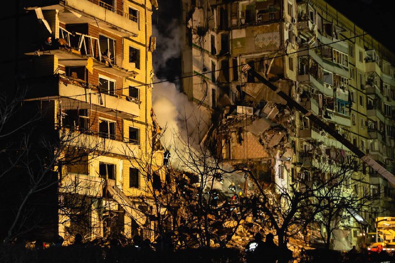 12 civilians killed, 73 wounded, 26 more unaccounted. Rescue operation continues in Dnipro city after Russian missile strike with Kh-22 missile against residential apartment block