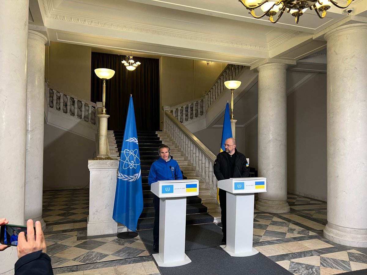 IAEA Chief: Last month, PM @Denys_Shmyhal and I agreed to establish IAEA permanent presence in all Ukraine's NPPs. Today in Kyiv I confirmed that the support & assistance missions in Ukraine are now a reality. @IAEAorg is fully committed to support Ukraine in efforts to prevent nuclear accident