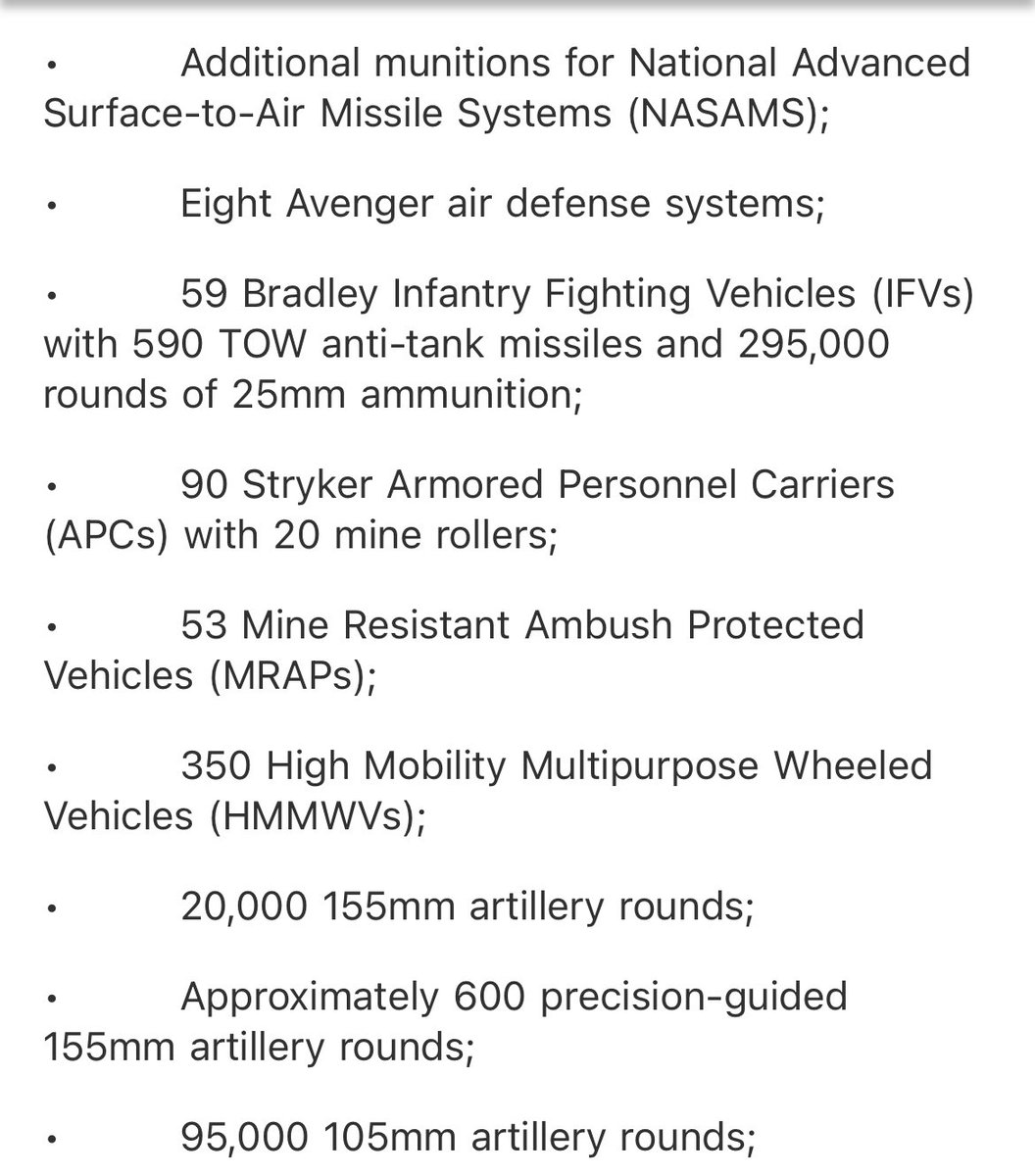 New US $2.5 billion military aid package for Ukraine contains 90 Stryker APCs for the first time. 59 more Bradley Fighting Vehicles. (50 previously.) But no tanks. Brings total to $27.4 billion in security assistance to Ukraine since the beginning of the Biden Administration