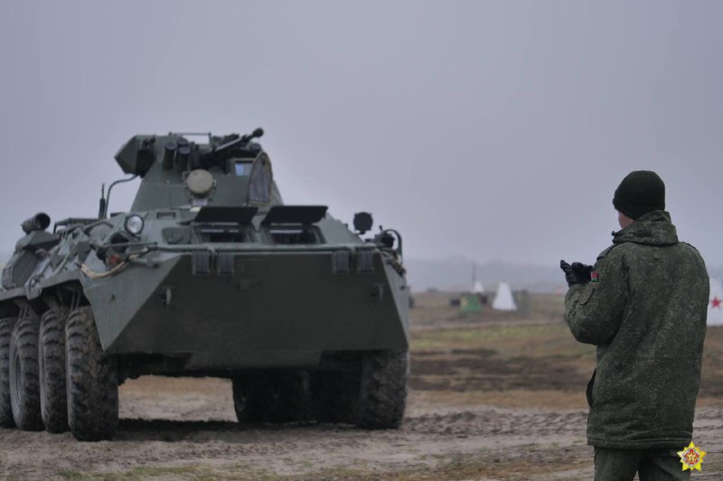 Belarusian army conducting training with BTR-82A APCs at the firing range near Brest