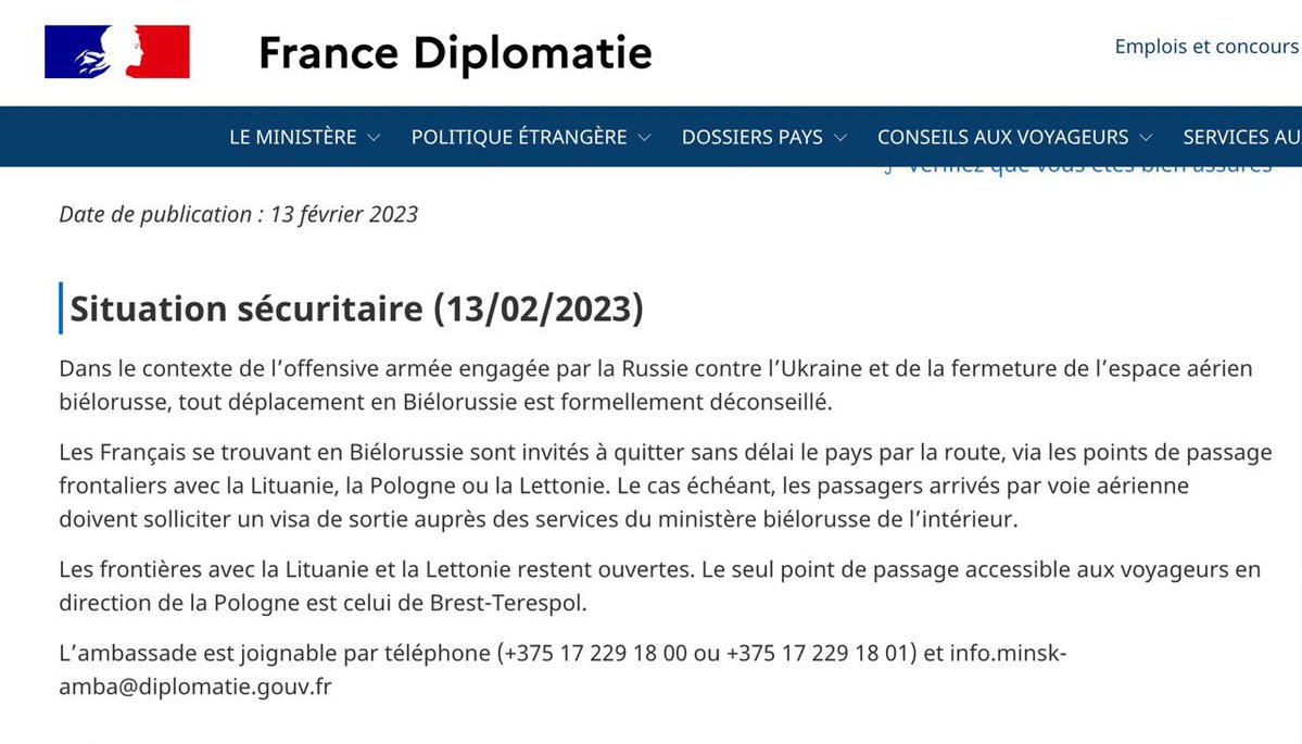 The French MFA urges its citizens to leave Belarus. It's said on the website of the MFA that amid Russia's armed offensive against Ukraine and the closure of the Belarusian airspace, any traveling to Belarus is formally not advised