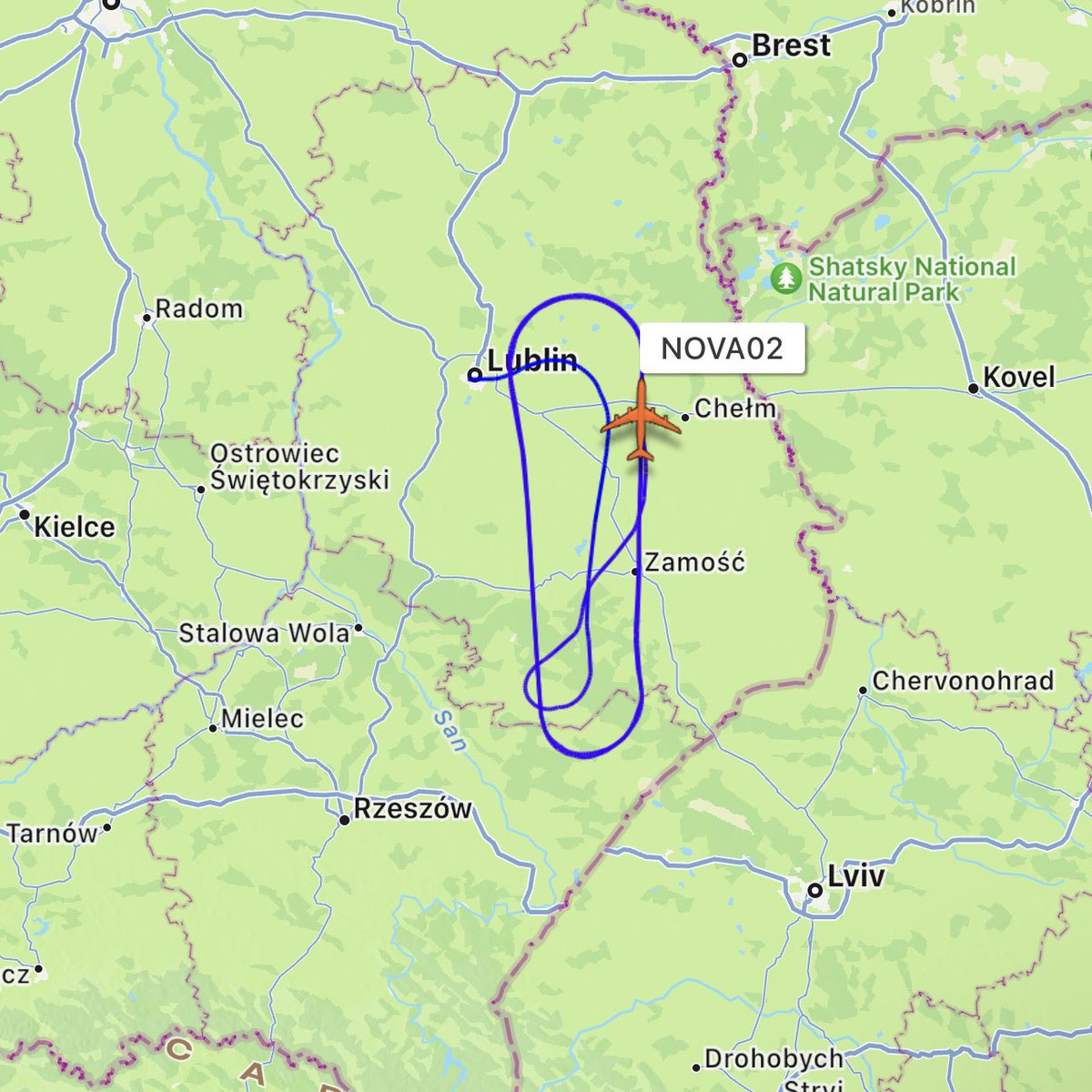 The U.S. Air Force E-3B Sentry and RC-135W seen earlier are still doing laps over Poland near the Ukrainian and Belarusian Border; they have been Airborne for over 7 Hours now and look to currently be getting refueled in order to keep an eye out for a bit longer