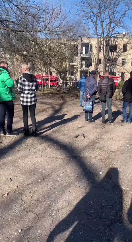Rescuers on the site of Russian missile strike at residential house in Kramatorsk