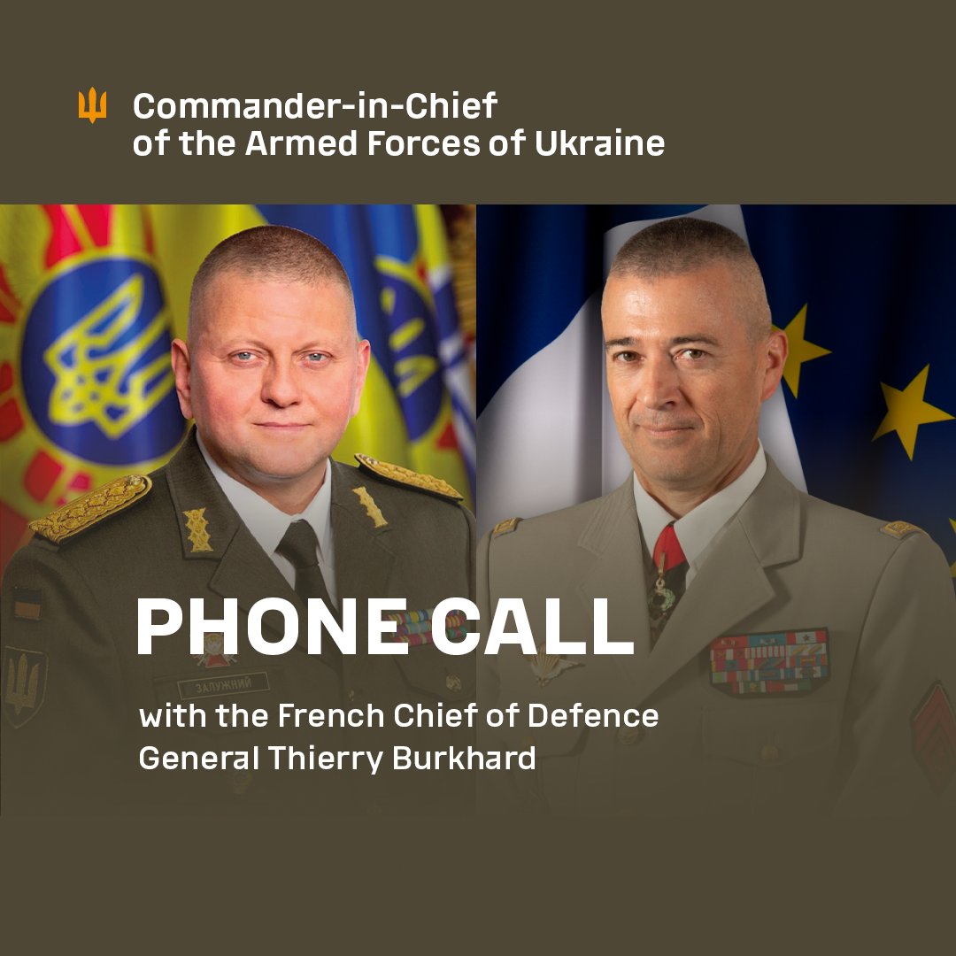 Commander-in-Chief of Ukrainian army Zaluzhny: I had a phone conversation with General Thierry Burkhard @CEMA_FR, French Chief of Defence. I told him about the situation on the frontline. We also discussed air defence augmentation issues and the training of Ukrainian military servicemembers