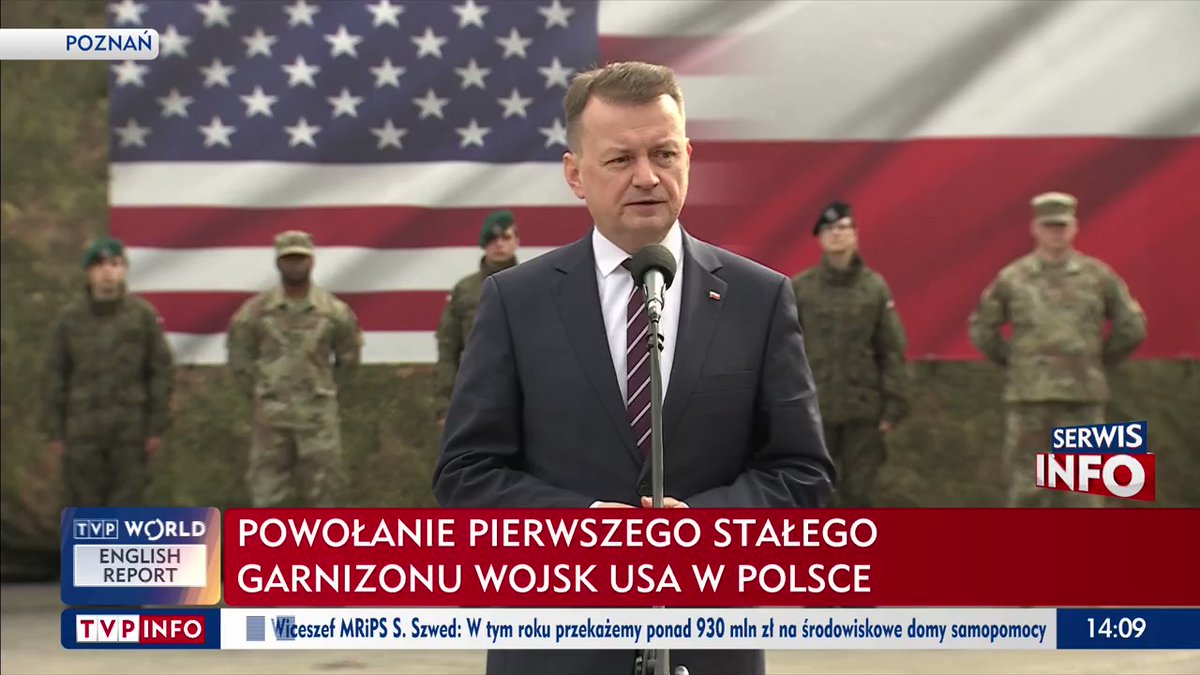 Deputy Prime Minister @mblaszczak, head of @MON_GOV_PL: Today we are witnessing the inauguration of the permanent presence of the US garrison on Polish soil. This is an important event in the history of Poland and Polish-American relations. We greatly appreciate the fact that US troops are permanently in our country