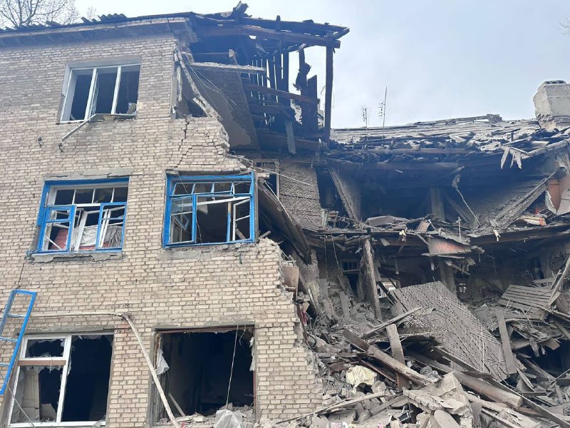 Residential high rise building partially destroyed as result of Russian army strike against Chasiv Yar