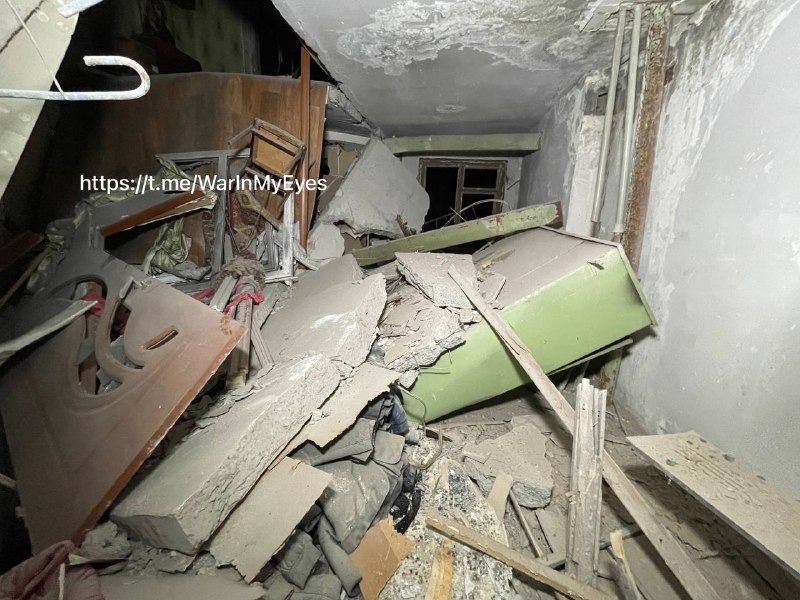 Destruction as result of shelling at Kuybisheva street in Kyivsky district of Donetsk