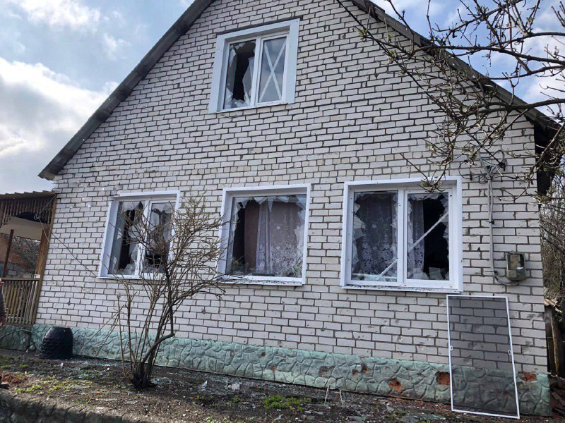 Damage after mortar shelling in Novaya Tavolzhanka village of Belgorod region