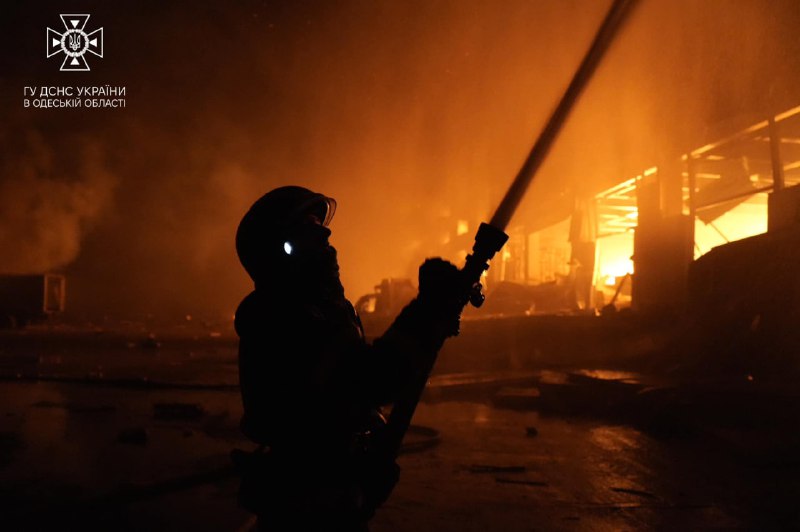 Photo of the consequences of a night strike in the Odesa region. The area of fire at the food enterprise was 10,000 square meters.