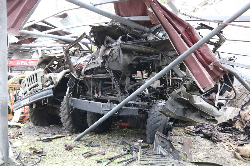 EMERCOM rescuers base was destroyed in Russian attack on Dnipro city overnight, 3 buildings and over 20 rescue vehicles