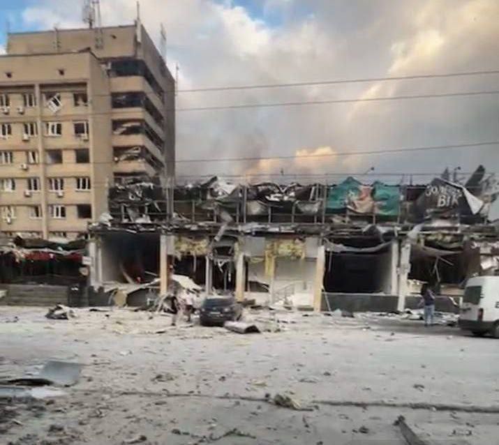 Destruction as result of a missile strike in Kramatorsk