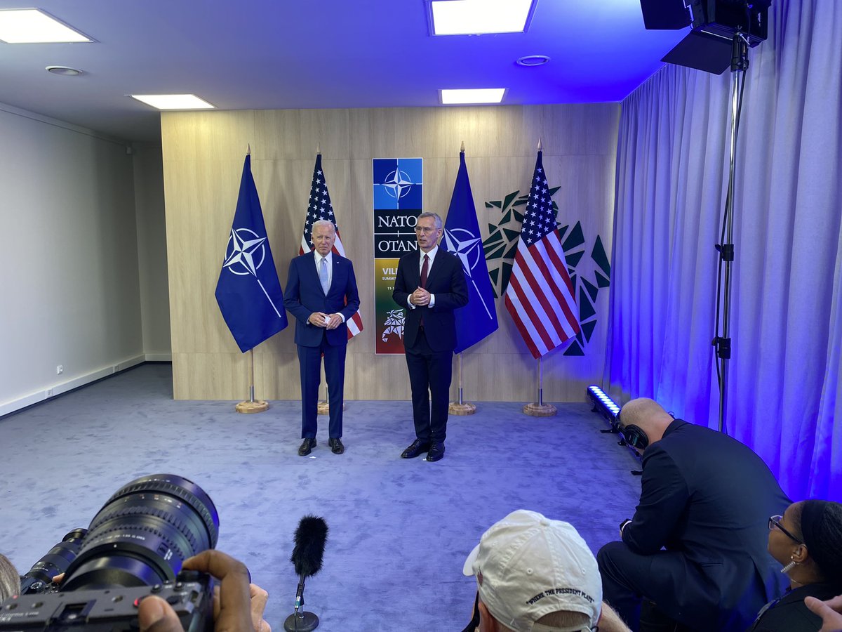 “We agree with the language you proposed relative to the future of Ukraine joining NATO,” Biden says in Vilnius, with NATO’s Stoltenberg