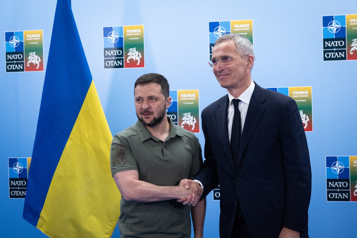 Jens Stoltenberg: An honour to welcome President @ZelenskyyUa to our NATOSummit for the inaugural meeting of the NATO–Ukraine Council. Our 3-part support package means Ukraine is closer to NATO membership than ever before. Today we meet as equals; I look forward to the day we meet as Allies
