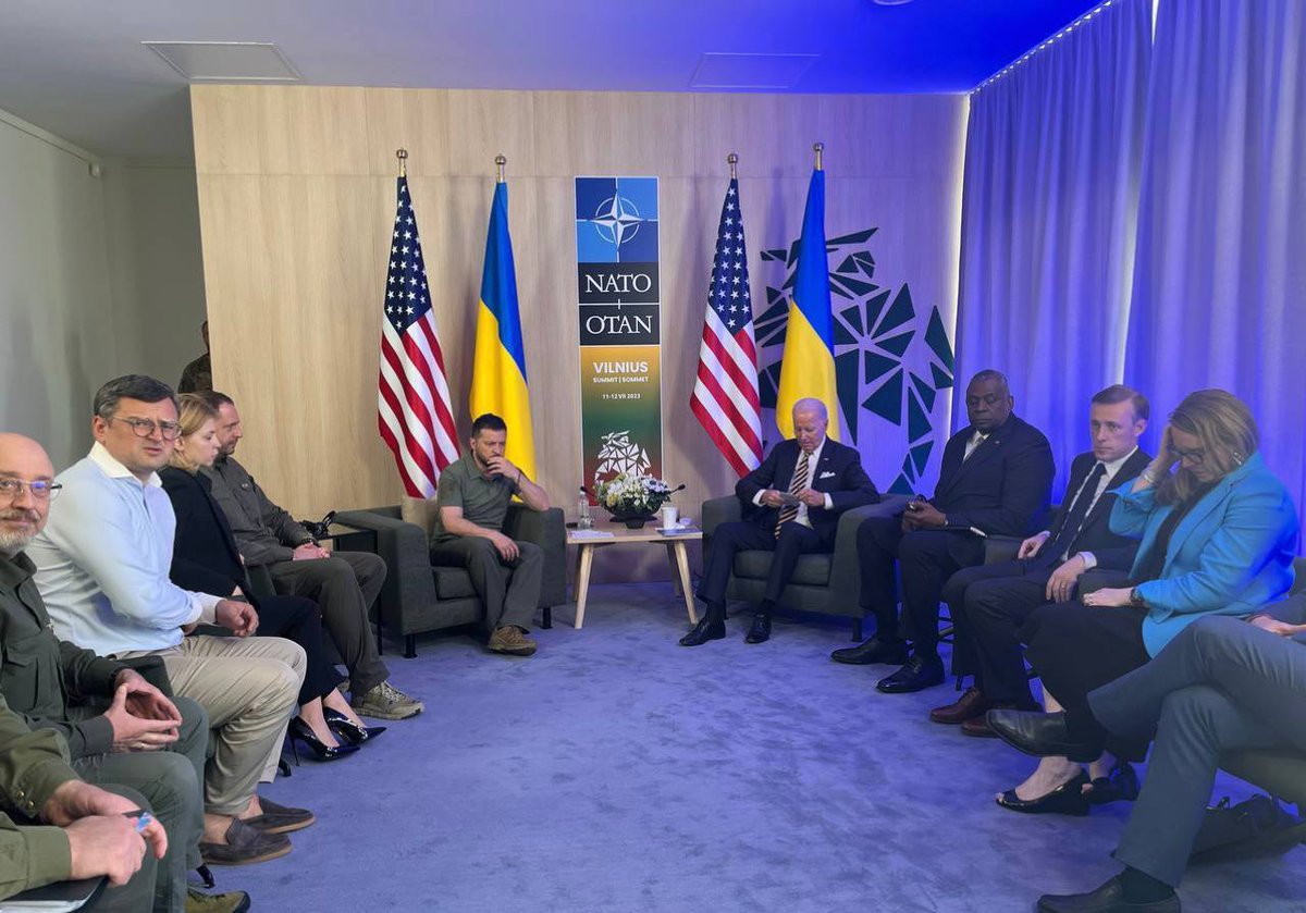 President Volodymyr Zelensky began a meeting with President Joe Biden at the NATO summit in Vilnius