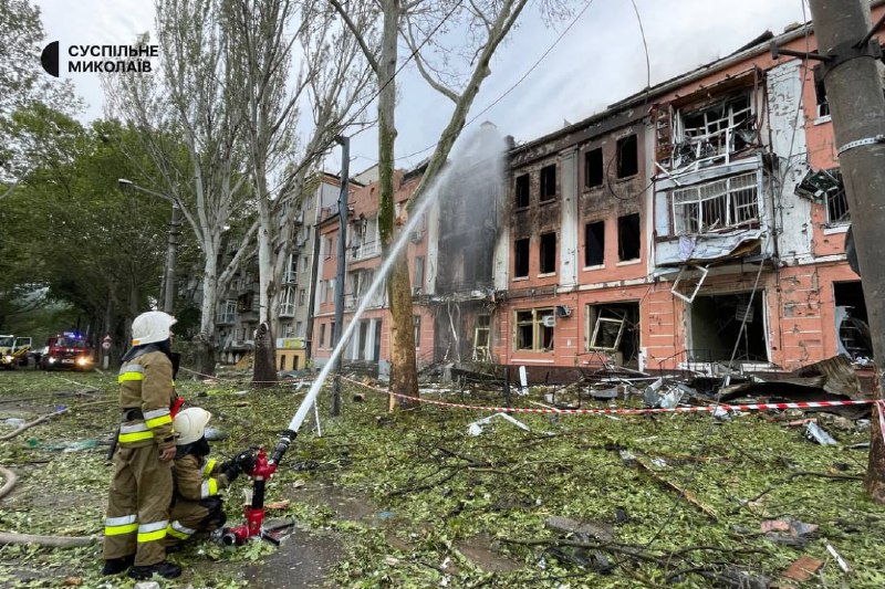 Destruction in Mykolaiv as result of Russian missile strike