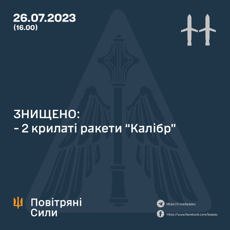 Ukrainian air defense shot down 2 Kaliber cruise missiles at about 1pm today