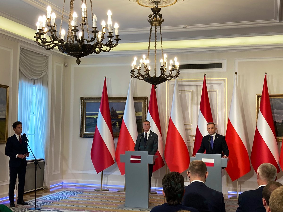 President @andrzejduda after talks at the Belweder Palace with the president of Latvia @edgarsrinkevics: the most important security issues, our borders under hybrid attack by Belarus, we have no doubt that in cooperation with Russia