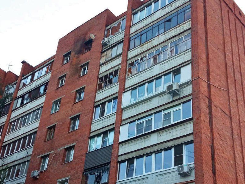 Damage after drone crashed into the residential building in Kursk