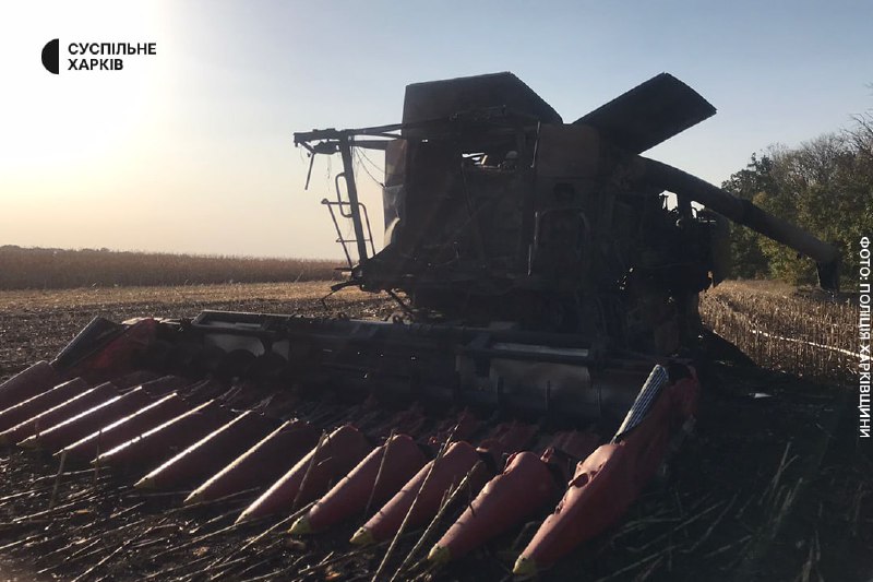 Fahrer einer Getreideerntemaschine infolge einer Explosion in der Nähe des Dorfes Donez in der Region Charkiw verletzt