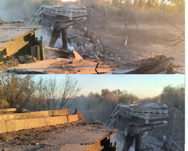 تدمير الجسر بين هورليفكا وياسينوفاتا نتيجة لهجوم صاروخي محتمل