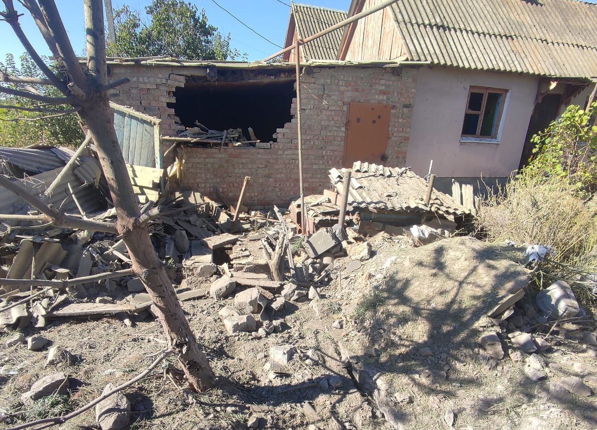 Russian army attacked Nikopol district today with artillery and a drone