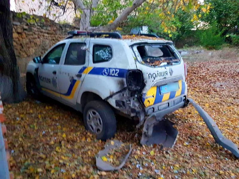 Police vehicle was damaged as result of small drone attack in Beryslav