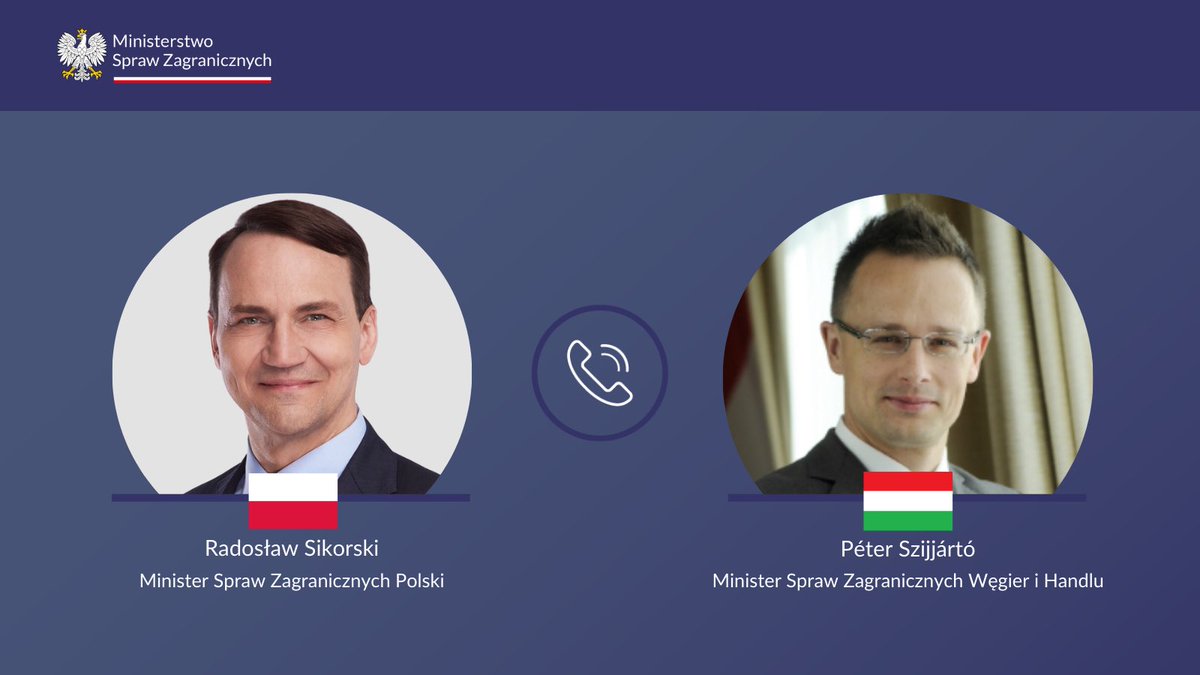 Министр иностранных дел Польши @sikorskiradek разговаривал сегодня по телефону со своим венгерским коллегой Петером Сийярто. Разговор был посвящен украинским делам, перспективам Вышеградской группы и проблемам миграции.