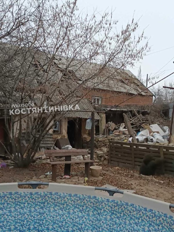 Destruction in Oleksiievo-Druzhkivka as result of shelling