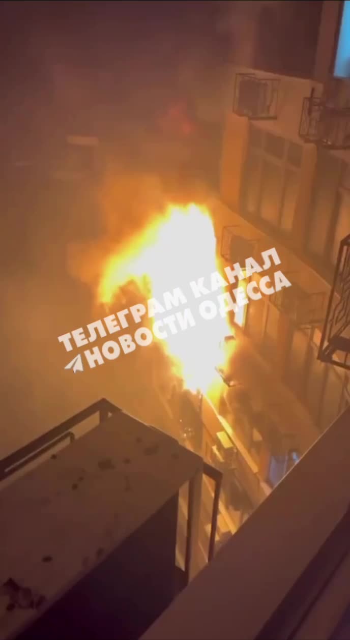 Fire at residential apartment complex after drone hit in Odesa