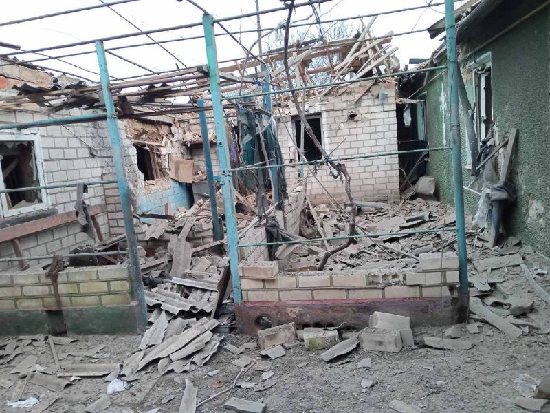 Destruction in Veleteneske village of Kherson region as result of shelling