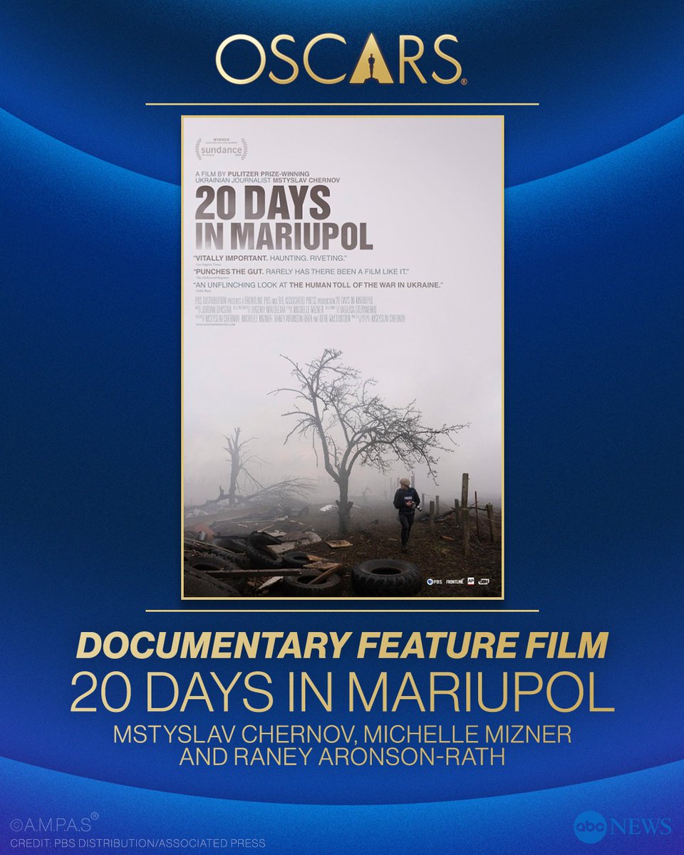 Премію @TheAcademy за повнометражний документальний фільм отримує фільм 20 днів у Маріуполі