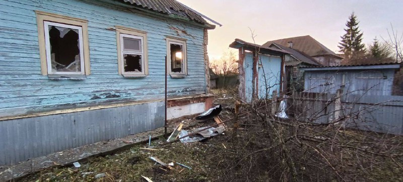 Damage in Guyevo village of Kursk region as result of shelling
