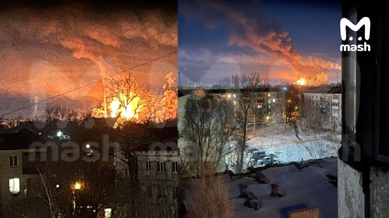 Большой пожар на Нобокуйбышевском НПЗ в Самарской области.