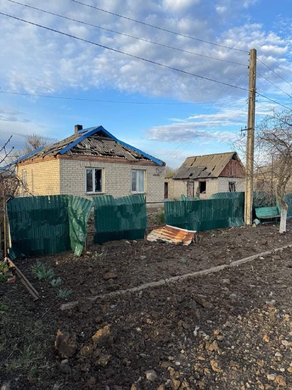 Destruction as result of shelling in Dachne of Donetsk region