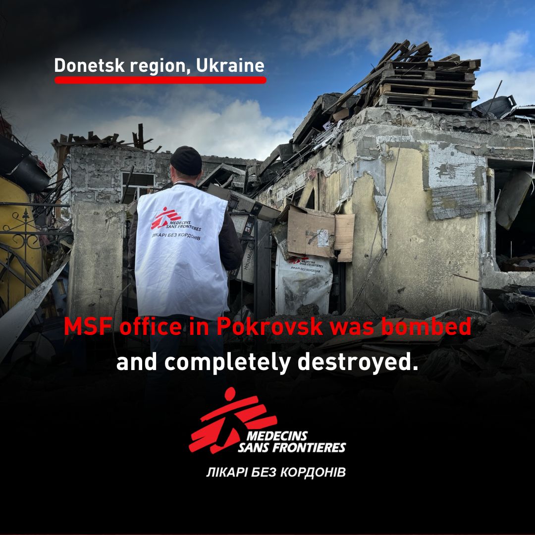 MSF Ukraine: Today, April 5th at around 3:00am, our @MSF office in Pokrovsk, in the Donetsk region, in Ukraine was bombed and completely destroyed. All our staff are safe. Five civilians who were close to the office were injured
